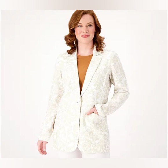 Susan Graver Jackets & Blazers - Susan Graver Occasions Petite Metallic-Print Knit Blazer PL